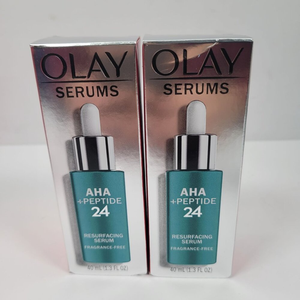 Olay AHA + Peptide 24 Resurfacing Serum Fragrance-Free 1.3 Fl Oz Set Of 2 NIB
